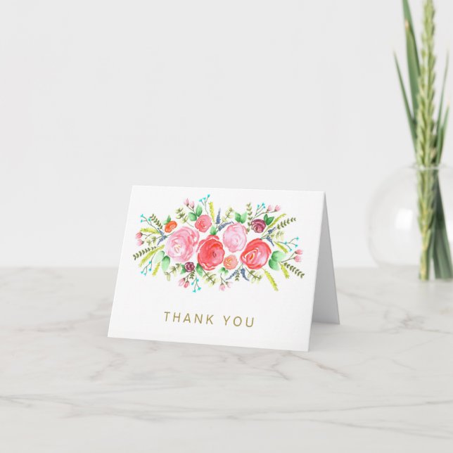Aquarelle Florale Rose Doré Générique Merci (Devant)