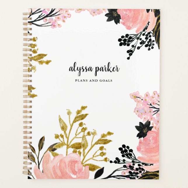 Aquarelle florale rose et or et noire (Devant)