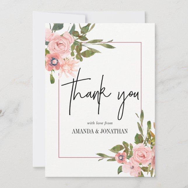 Aquarelle florale Rose et Or Rose Merci (Devant)