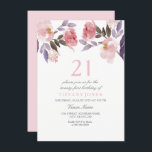 Aquarelle florale rose mignonne 21e Invitation d'a<br><div class="desc">Aquarelle Florale rose mignonne 21e anniversaire Invitation belle élégante aquarelle florale design Entièrement personnalisable / personnalisé Heirloom Peonies Design avec l'aimable autorisation de : https://www.etsy.com/shop/SmallHouseBigPony</div>