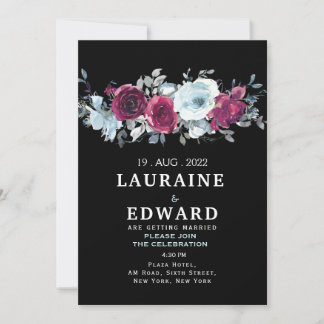 Aquarelle florale rose pivoine noire invitation
