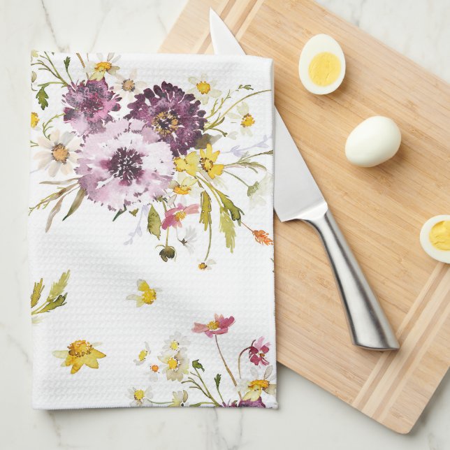 Aquarelle Florale Serviette de cuisine (Quart Plié)