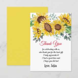 aquarelle florale, tournesol, carte de remerciemen