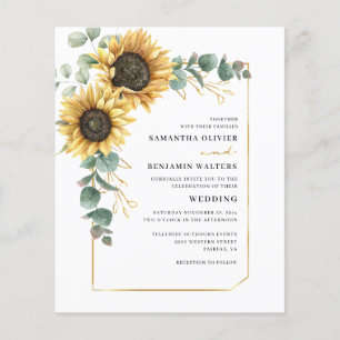 Aquarelle Florale Tournesol Mariage Eucalyptus