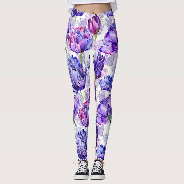 Aquarelle florale Tulip Leggings femmes (Devant)