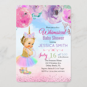 Aquarelle florale Unicorn Baby shower Invitation
