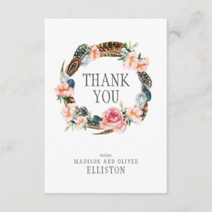 Aquarelle Florale Wreath avec plumes   MERCI