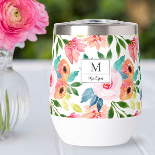 Aquarelle Florales Nom personnalisé Monogramme
