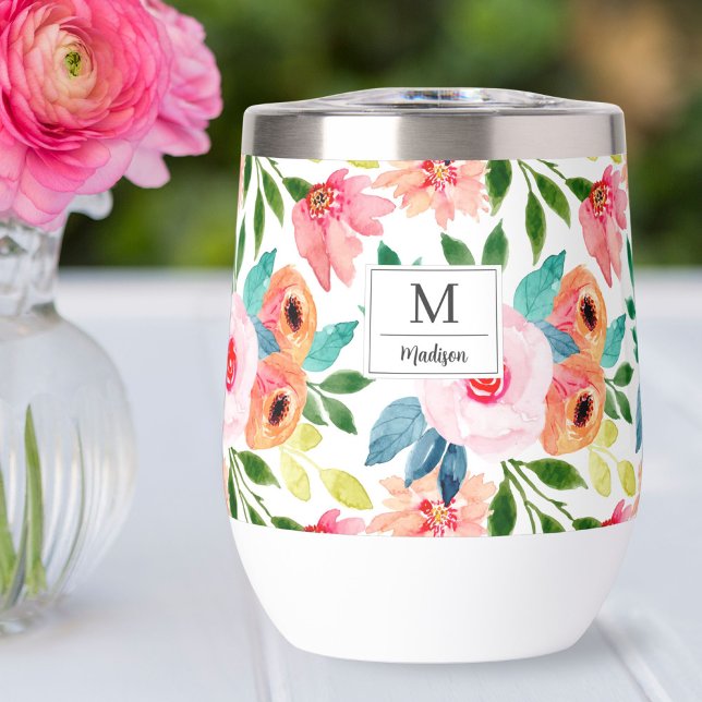 Aquarelle Florales Nom personnalisé Monogramme (Créateur téléchargé)