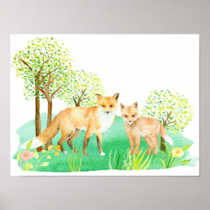 Aquarelle Fox et Kit Poster