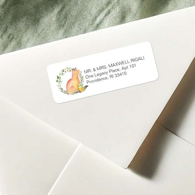 Aquarelle Fox Noël Retourner l'adresse Étiquettes (Return address labels watercolor fox and Christmas wreath art Victoria Grigaliunas Do Tell A Belle)