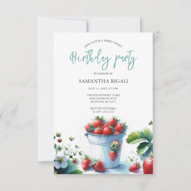 Aquarelle fraise Anniversaire Invitations (Devant)