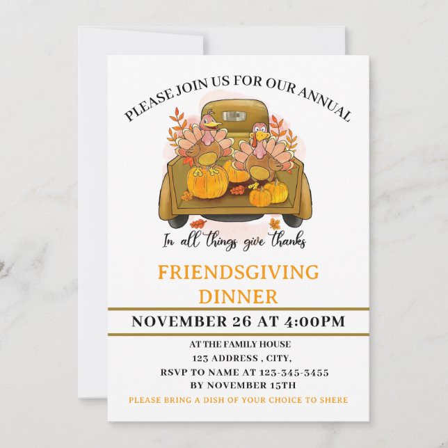 Aquarelle Friendsgiving Diner Invitation (Devant)