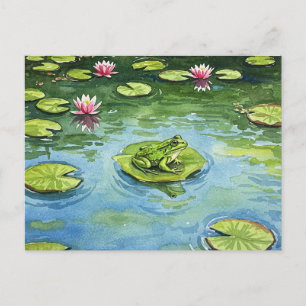 Aquarelle Frog Pond Scene Carte postale