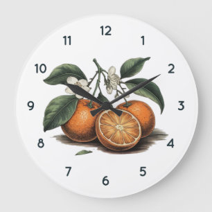 Aquarelle Fruit orange Horloge avec chiffres noirs