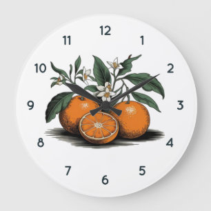 Aquarelle Fruit orange Horloge avec chiffres noirs