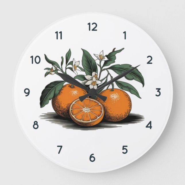 Aquarelle Fruit orange Horloge avec chiffres noirs (Recto)