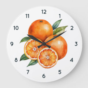Aquarelle Fruit orange Horloge avec chiffres noirs
