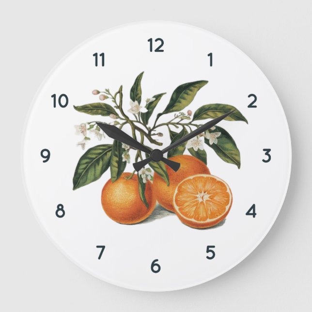 Aquarelle Fruit orange Horloge avec chiffres noirs (Recto)