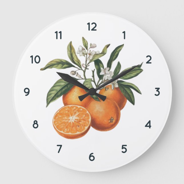 Aquarelle Fruit orange Horloge avec chiffres noirs (Recto)