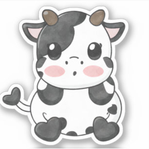 Aquarelle Funny Chibi mignon Bébé Sticker Vache