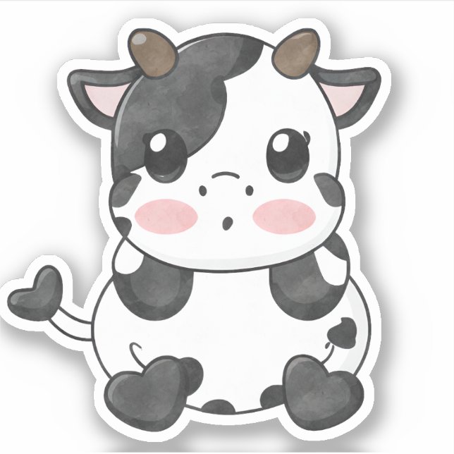 Aquarelle Funny Chibi mignon Bébé Sticker Vache (Devant)