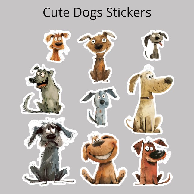 Aquarelle Funny Chiens fous Merci Stickers (Créateur téléchargé)