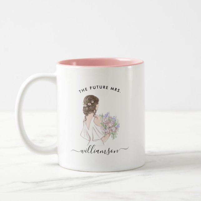 Aquarelle Futur Mme Nom de la mariée | Mug Monogra (Gauche)