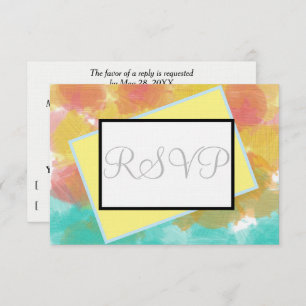 Aquarelle géométrique bleu rose jaune RSVP
