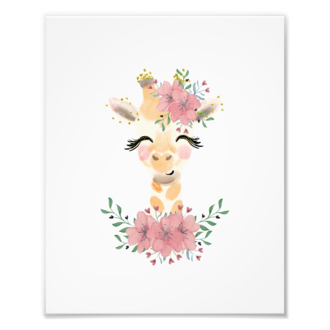 Aquarelle Girafe avec Florales Photo Imprimer (Devant)