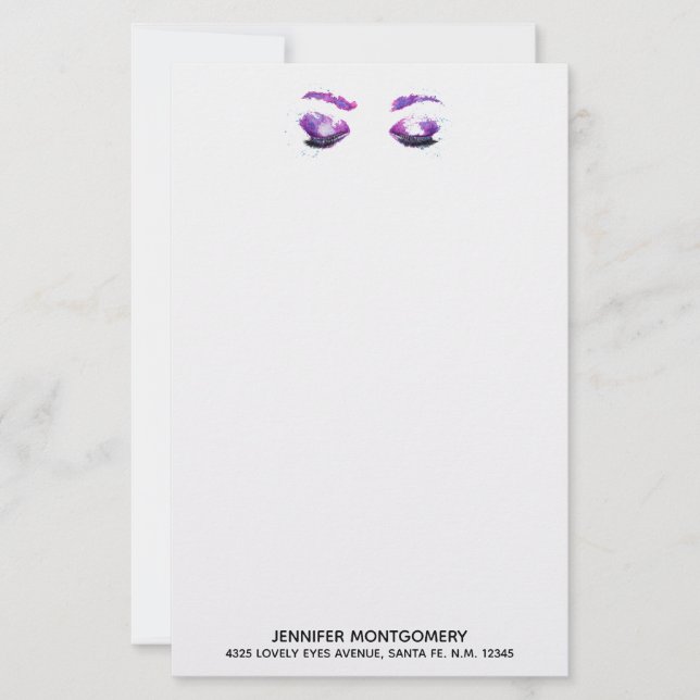 Aquarelle glamour aux yeux et aux bouillons pourpr (Devant)