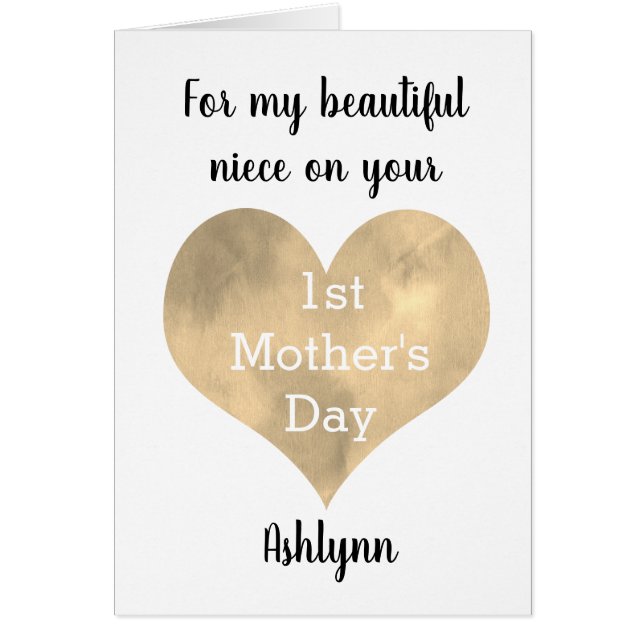 Aquarelle Gold Heart Happy 1ère fête des mères niè (Devant)