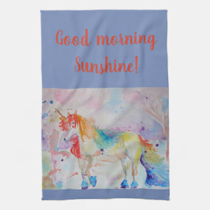 Aquarelle Good Morning Unicorn Art Serviette de cu