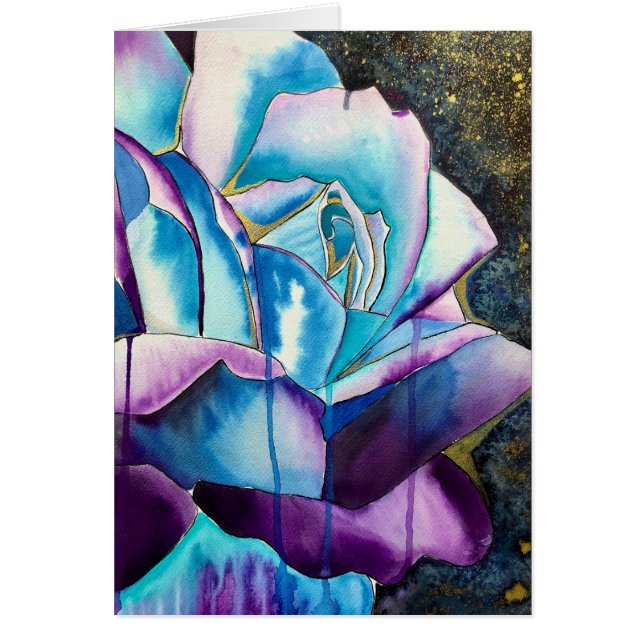 Aquarelle gothique bleu violet art rose (Devant)