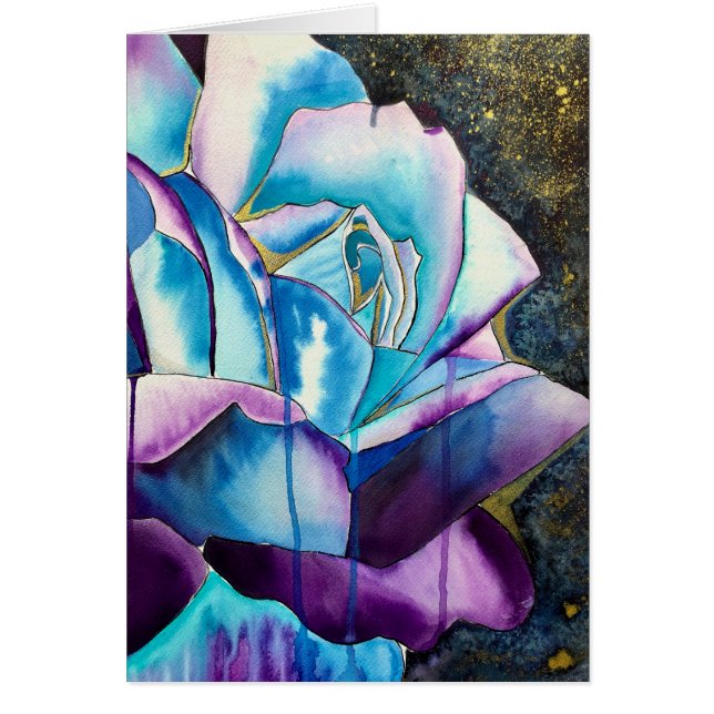 Aquarelle gothique bleu violet art rose (Devant)