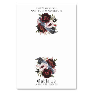 Aquarelle gothique Corbeau Floral Mariage Carte Pl