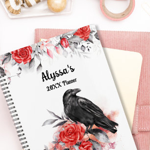 Aquarelle gothique Roses Corbeau Monogramme Calend