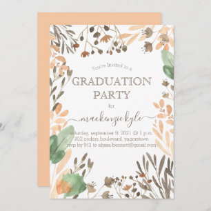 Aquarelle Graduation Boho Green Invitation