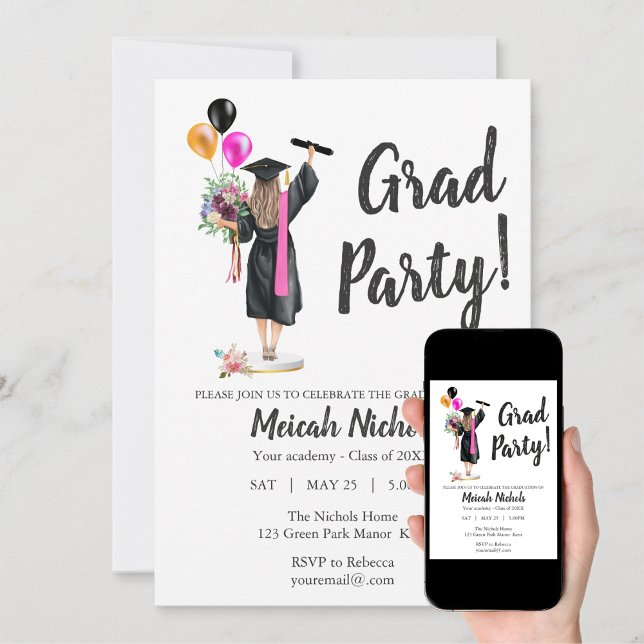 Aquarelle Graduation Moderne Invitation tendance (Créateur téléchargé)
