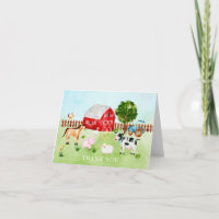 Aquarelle Grange Animaux Baby shower Merci Note
