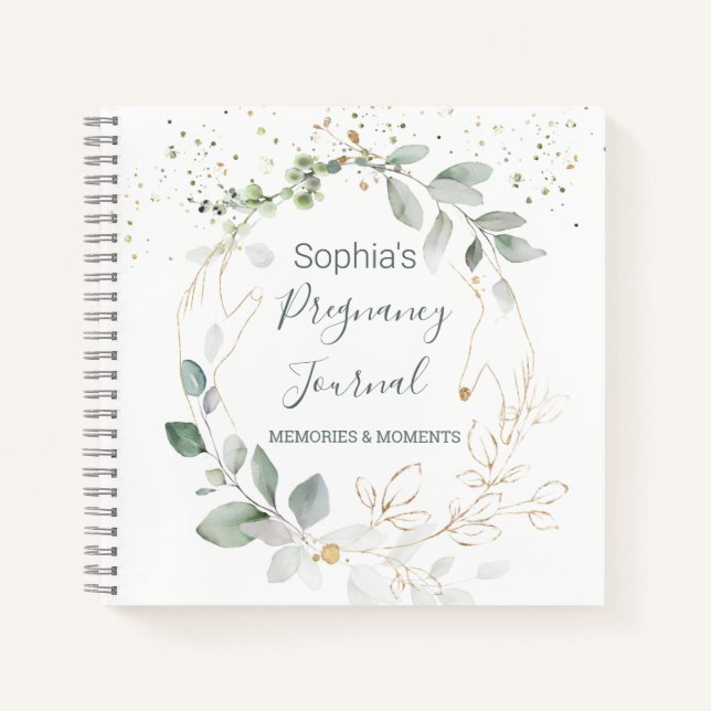 Aquarelle Green Gold Foliing Journal de grossesse (Devant)