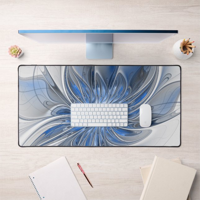 Aquarelle gris bleu Abstrait Fractal Art Flower (Bureau 1)