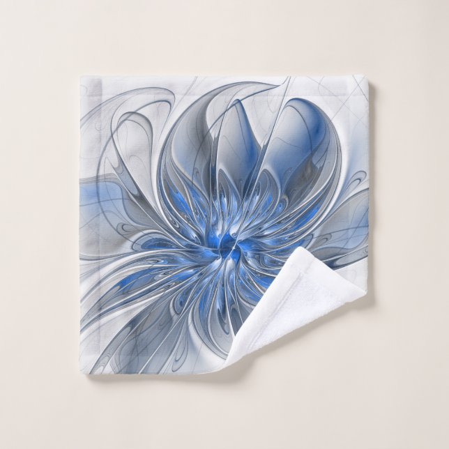 Aquarelle gris bleu Abstrait Fractal Art Flower (Gant de toilette)