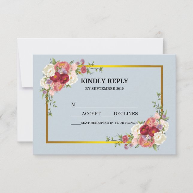 Aquarelle Gris Duché Or Blush Peach Floral RSVP (Devant)