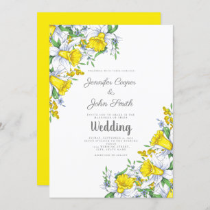 Aquarelle Gris Jaune Faire-part de mariage Florale