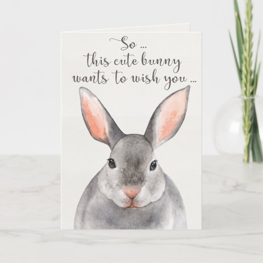 Aquarelle Gris Lapin Lapin Joyeux Carte D Annivers Zazzle Fr