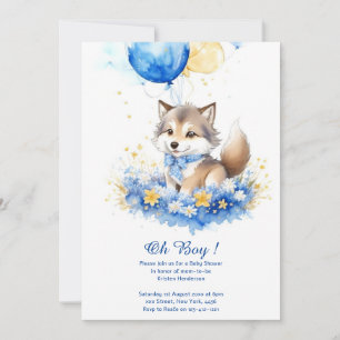 Aquarelle Gris Loup Pup Baby shower Invitation