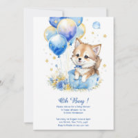 Aquarelle Gris Loup Pup Baby shower Invitation