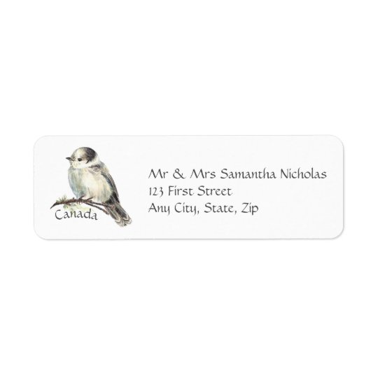Aquarelle grise, oiseau de ressortissant du Canada Étiquettes D’adresse Retour