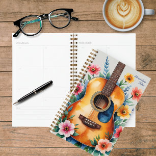 Aquarelle Guitare acoustique Floral